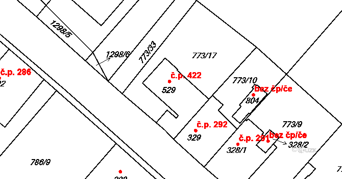 Cerhenice 422 na parcele st. 529 v KÚ Cerhenice, Katastrální mapa