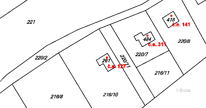 Hrusice 127 na parcele st. 261 v KÚ Hrusice, Katastrální mapa