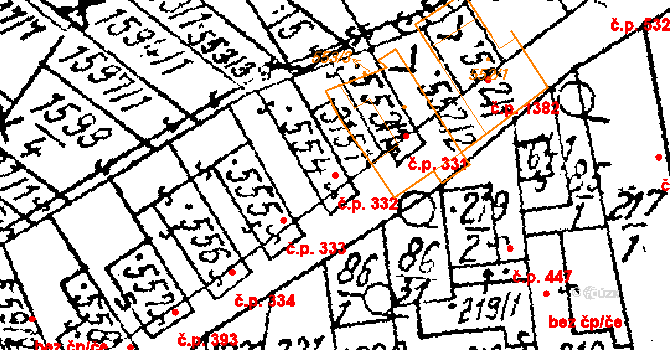 Lanžhot 332 na parcele st. 554 v KÚ Lanžhot, Katastrální mapa