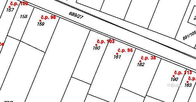 Ludéřov 103, Drahanovice na parcele st. 160 v KÚ Ludéřov, Katastrální mapa