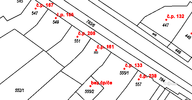 Křelov 161, Křelov-Břuchotín na parcele st. 553 v KÚ Křelov, Katastrální mapa