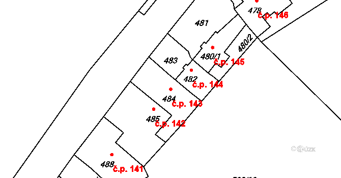 Poříčí 143, Boršov nad Vltavou na parcele st. 484 v KÚ Boršov nad Vltavou, Katastrální mapa