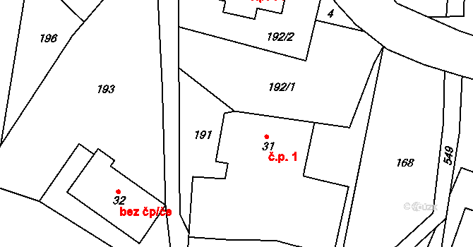 Čikvásky 1, Košťálov na parcele st. 31 v KÚ Čikvásky, Katastrální mapa