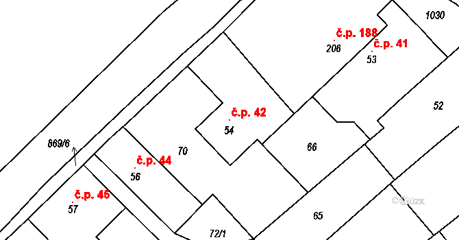 Smidary 42 na parcele st. 54 v KÚ Smidary, Katastrální mapa