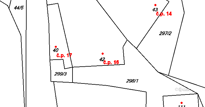 Mohuřice 16, Slavče na parcele st. 42 v KÚ Mohuřice, Katastrální mapa