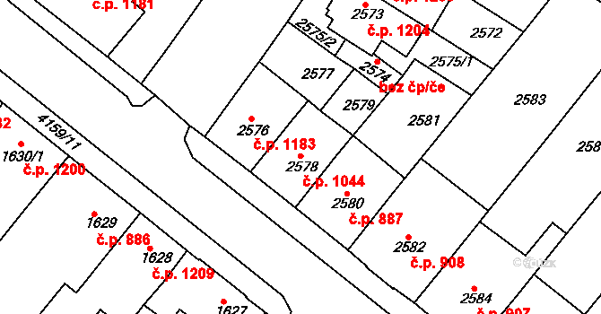 Roudnice nad Labem 1044 na parcele st. 2578 v KÚ Roudnice nad Labem, Katastrální mapa