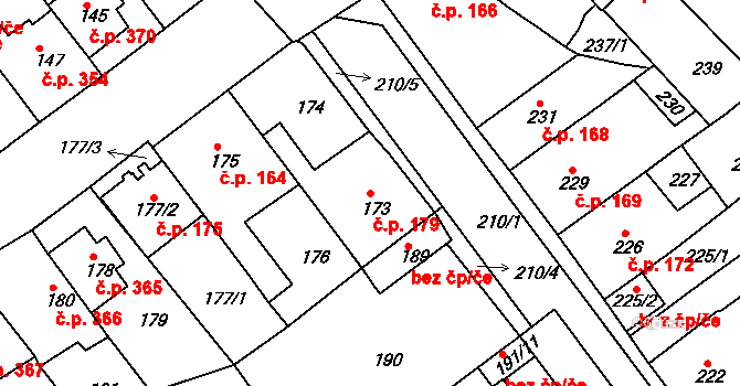 Proboštov 179 na parcele st. 173 v KÚ Proboštov u Teplic, Katastrální mapa