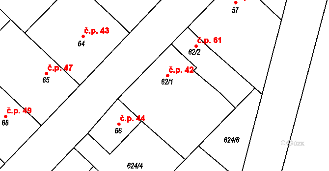 Hostákov 42, Vladislav na parcele st. 62/1 v KÚ Hostákov, Katastrální mapa