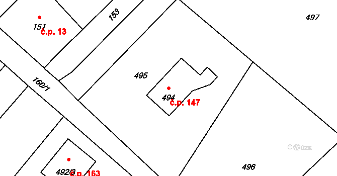 Vrbice 147, Bohumín na parcele st. 494 v KÚ Vrbice nad Odrou, Katastrální mapa