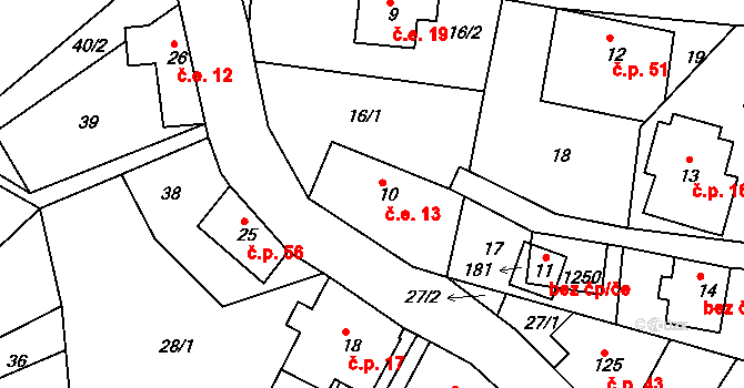 Horská Kamenice 13, Železný Brod na parcele st. 10 v KÚ Horská Kamenice, Katastrální mapa