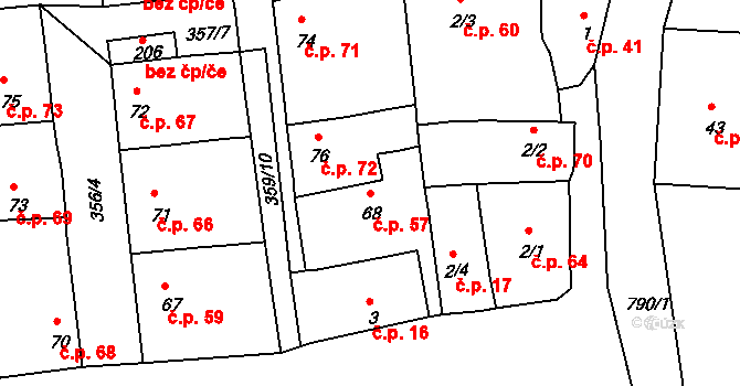 Vršovice 57 na parcele st. 68 v KÚ Vršovice u Loun, Katastrální mapa