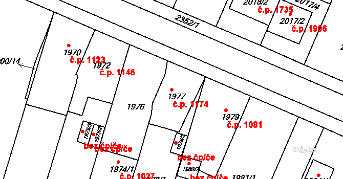 Trnovany 1174, Teplice na parcele st. 1977 v KÚ Teplice-Trnovany, Katastrální mapa