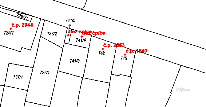Teplice 2053 na parcele st. 742 v KÚ Teplice, Katastrální mapa