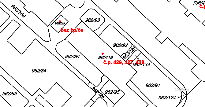 Frýdek 427,428,429, Frýdek-Místek na parcele st. 962/19 v KÚ Frýdek, Katastrální mapa
