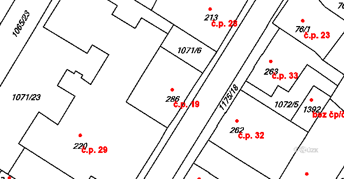 Hamrníky 19, Mariánské Lázně na parcele st. 286 v KÚ Úšovice, Katastrální mapa