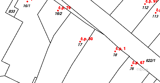 Hrušov 30 na parcele st. 17 v KÚ Hrušov nad Jizerou, Katastrální mapa