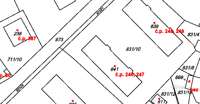 Daliměřice 246,247, Turnov na parcele st. 641 v KÚ Daliměřice, Katastrální mapa