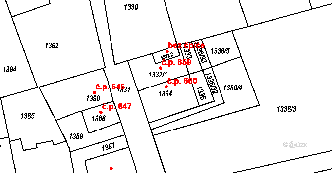 Turnov 660 na parcele st. 1334 v KÚ Turnov, Katastrální mapa