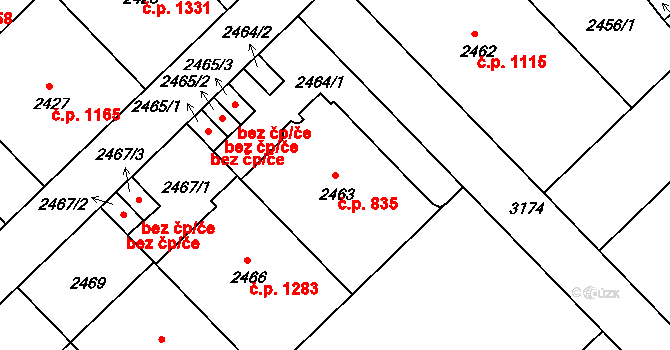 Nusle 835, Praha na parcele st. 2463 v KÚ Nusle, Katastrální mapa