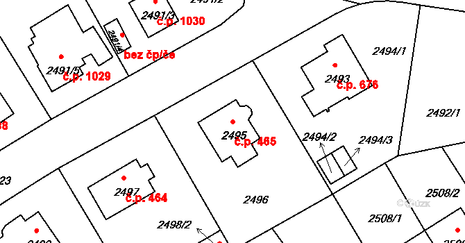 Braník 465, Praha na parcele st. 2495 v KÚ Braník, Katastrální mapa