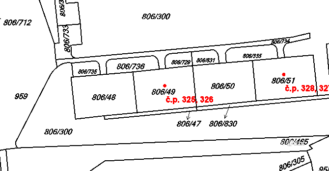 Malešice 325,326, Praha na parcele st. 806/48 v KÚ Malešice, Katastrální mapa
