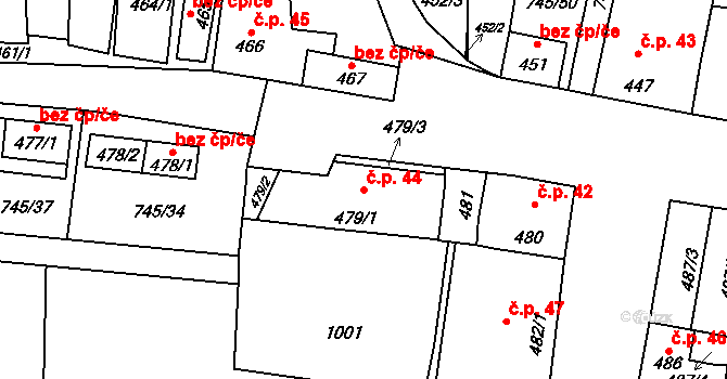 Jevišovka 44 na parcele st. 479/1 v KÚ Jevišovka, Katastrální mapa