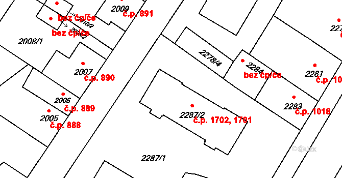 České Budějovice 7 1701,1702, České Budějovice na parcele st. 2287/2 v KÚ České Budějovice 7, Katastrální mapa