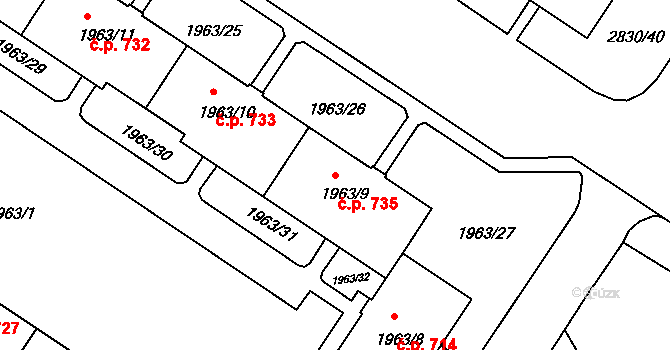 Rumburk 1 735, Rumburk na parcele st. 1963/9 v KÚ Rumburk, Katastrální mapa