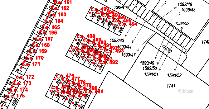 Kuřim 493 na parcele st. 3984 v KÚ Kuřim, Katastrální mapa