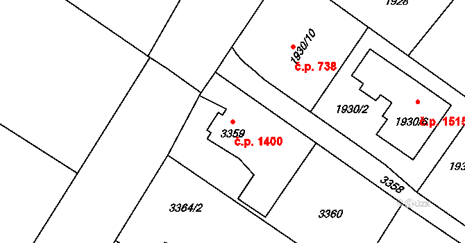 Rumburk 1 1400, Rumburk na parcele st. 3359 v KÚ Rumburk, Katastrální mapa