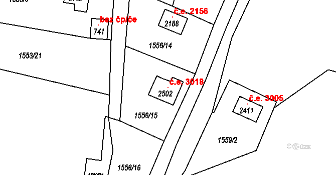 Litice 3018, Plzeň na parcele st. 2502 v KÚ Litice u Plzně, Katastrální mapa
