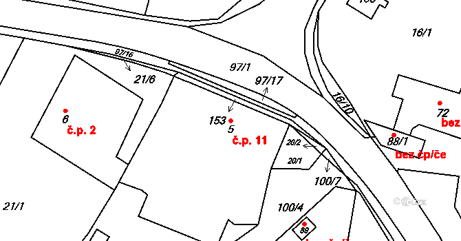 Kerhartice 11, Ústí nad Orlicí na parcele st. 5 v KÚ Gerhartice, Katastrální mapa