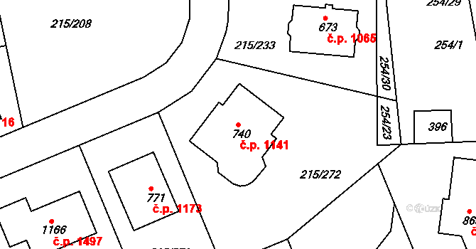Rudná 1141 na parcele st. 740 v KÚ Hořelice, Katastrální mapa
