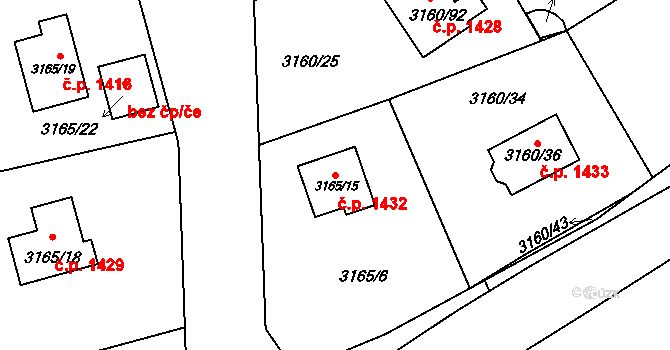 Žamberk 1432 na parcele st. 3165/15 v KÚ Žamberk, Katastrální mapa