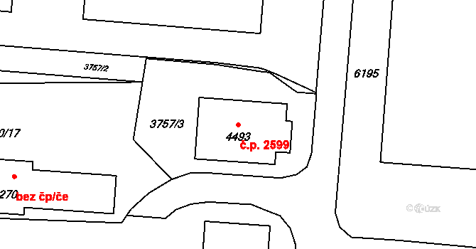Rožnov pod Radhoštěm 2599 na parcele st. 4493 v KÚ Rožnov pod Radhoštěm, Katastrální mapa