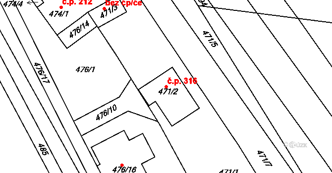 Zarazice 316, Veselí nad Moravou na parcele st. 471/2 v KÚ Zarazice, Katastrální mapa