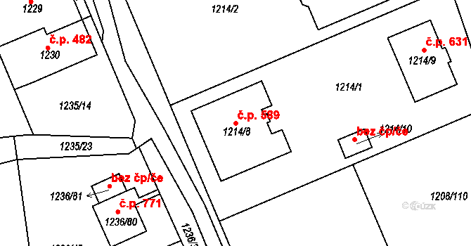 Proboštov 589 na parcele st. 1214/8 v KÚ Proboštov u Teplic, Katastrální mapa