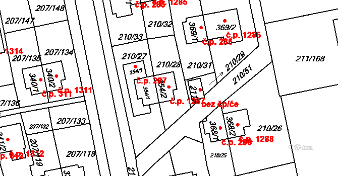 Sezimovo Ústí 1287 na parcele st. 354/2 v KÚ Sezimovo Ústí, Katastrální mapa