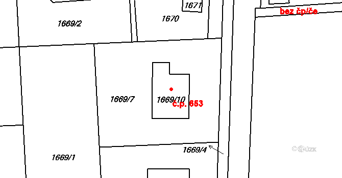 Postřelmov 653 na parcele st. 1669/10 v KÚ Postřelmov, Katastrální mapa