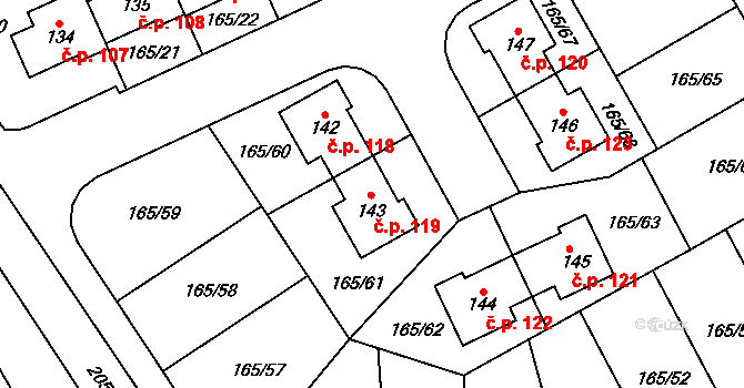 Býkev 119 na parcele st. 143 v KÚ Býkev, Katastrální mapa