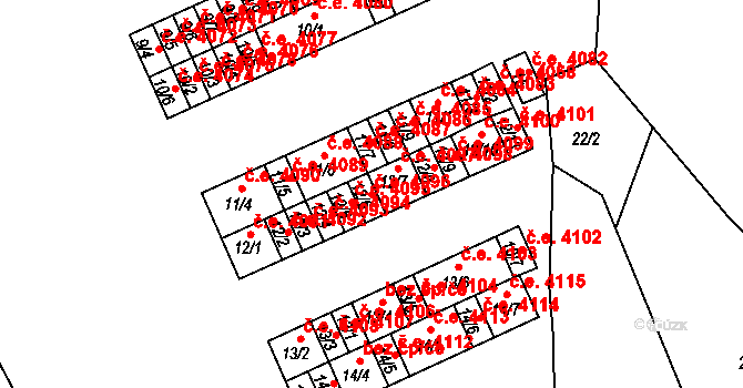 Kadaň 4096 na parcele st. 12/6 v KÚ Bystřice u Kadaně, Katastrální mapa