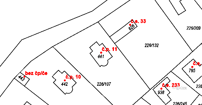 Zlenice 11, Lštění na parcele st. 441 v KÚ Lštění, Katastrální mapa