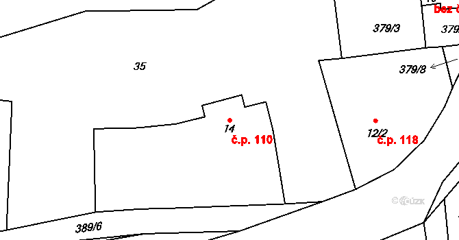 Zhůř 110, Chocenice na parcele st. 14 v KÚ Zhůř, Katastrální mapa