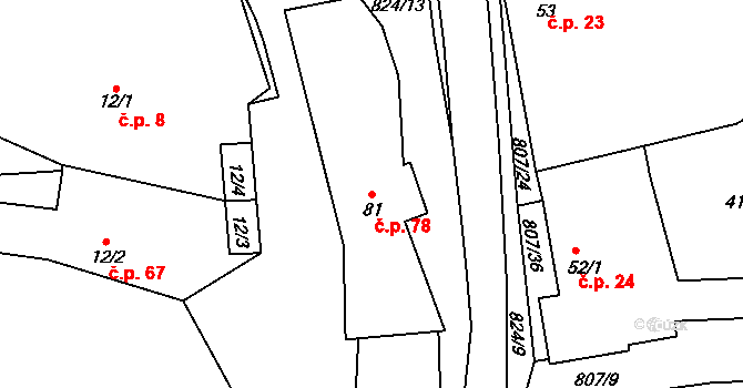 Křoví 78 na parcele st. 81 v KÚ Křoví, Katastrální mapa