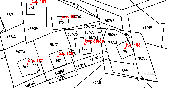Kamenice 179, Klučenice na parcele st. 168 v KÚ Voltýřov, Katastrální mapa