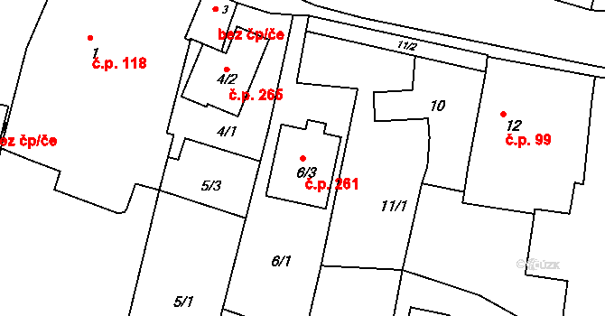 Lípa 261 na parcele st. 6/3 v KÚ Lípa nad Dřevnicí, Katastrální mapa