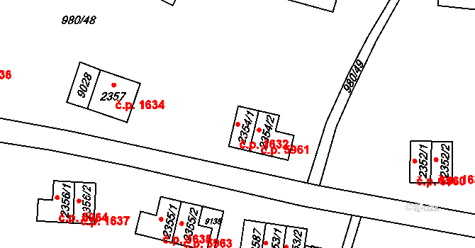 Zlín 1632 na parcele st. 2354/1 v KÚ Zlín, Katastrální mapa