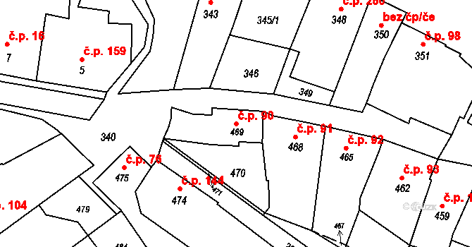 Lovčičky 90 na parcele st. 469 v KÚ Lovčičky, Katastrální mapa