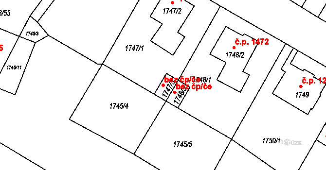 Děčín 47100397 na parcele st. 1747/3 v KÚ Podmokly, Katastrální mapa
