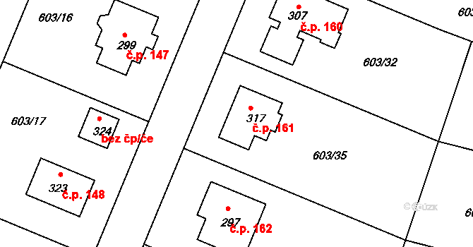 Hrobce 161 na parcele st. 317 v KÚ Hrobce, Katastrální mapa